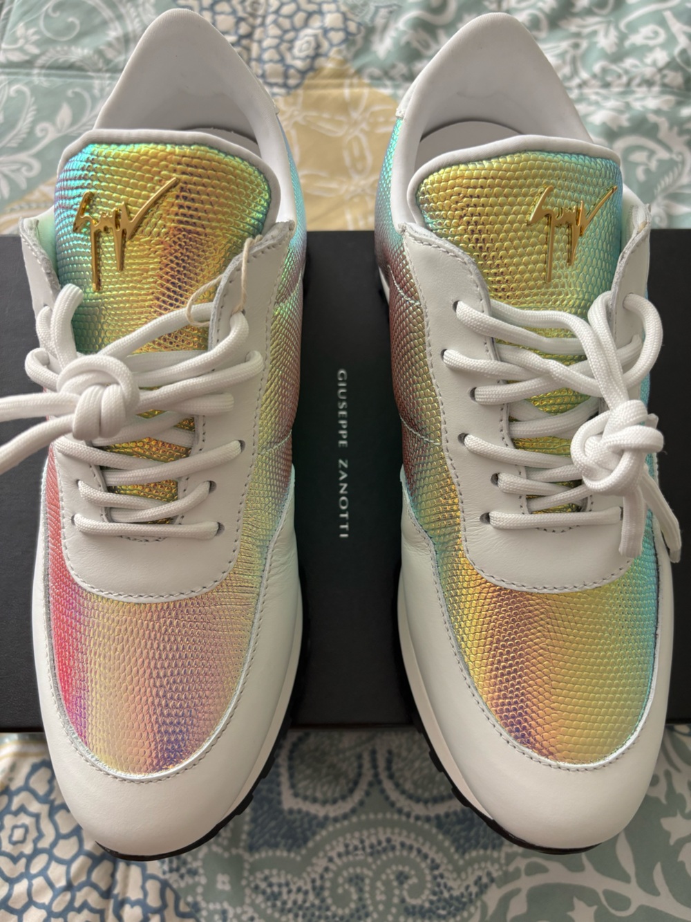 Giuseppe Zanotti Iridescent Rainbow and White Low-Top Sneakers